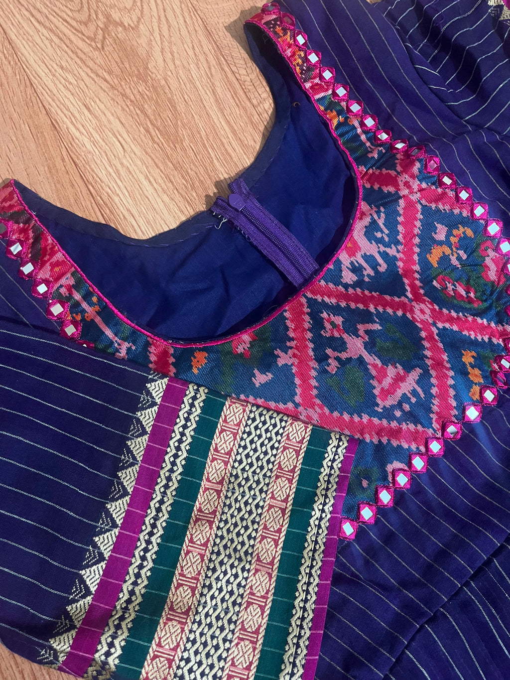 Purple Cotton Frock with Printed Yoke & Border Detail