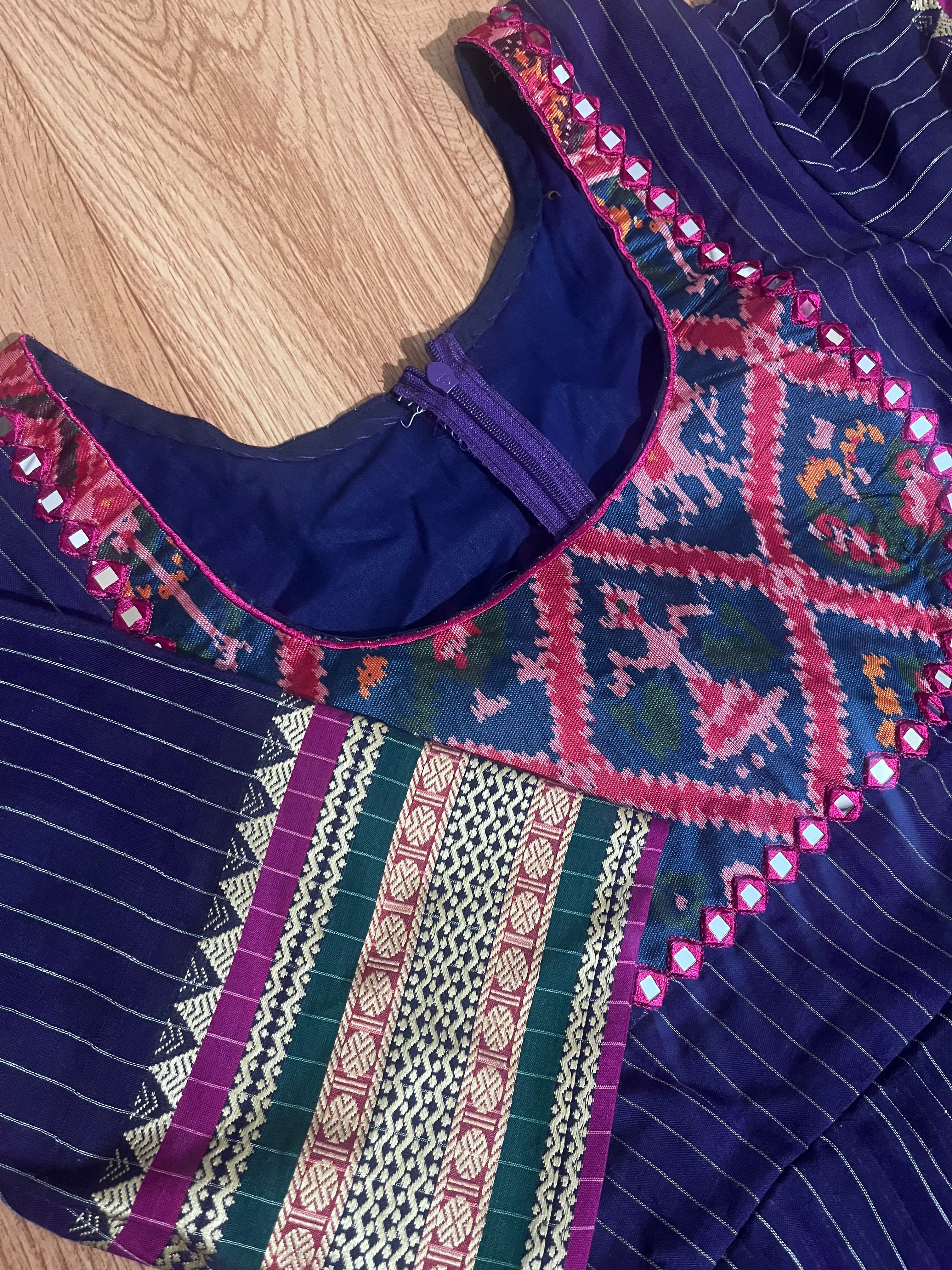Purple Cotton Frock with Printed Yoke & Border Detail