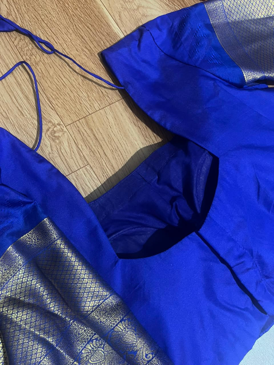 Gadwal Royal Blue & Nude Beige Half Saree with Stitched Blouse