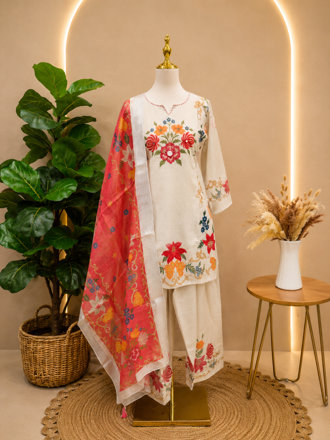 Pastel Floral Cotton Kurta Palazzo Set