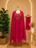 Royal Fuchsia Embroidered Georgette Anarkali Suit Set with Dupatta ✨