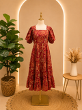 Ruby Garden Floral Cotton Midi Dress ❤️🌸