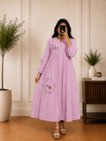 Pink Mul Cotton Thread Embroidered Frock
