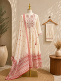 Classic Red Border Anarkali Suit with Dupatta