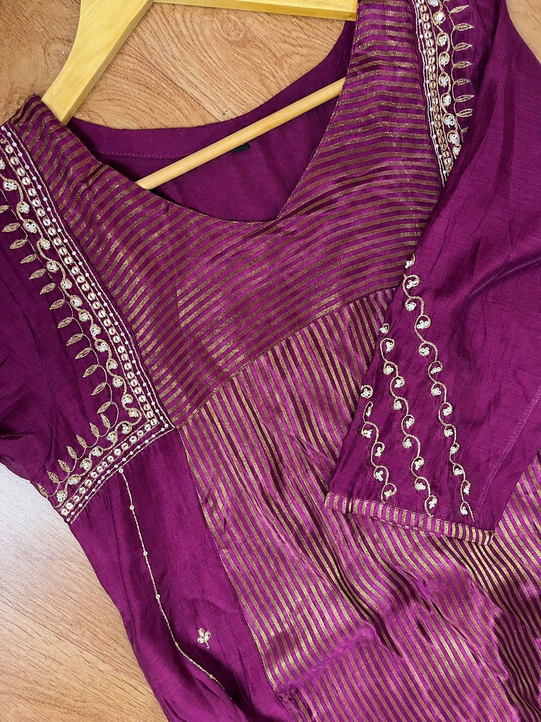 Royal Purple Chandheri Zari Stripe Embroidered A-Line Suit Set