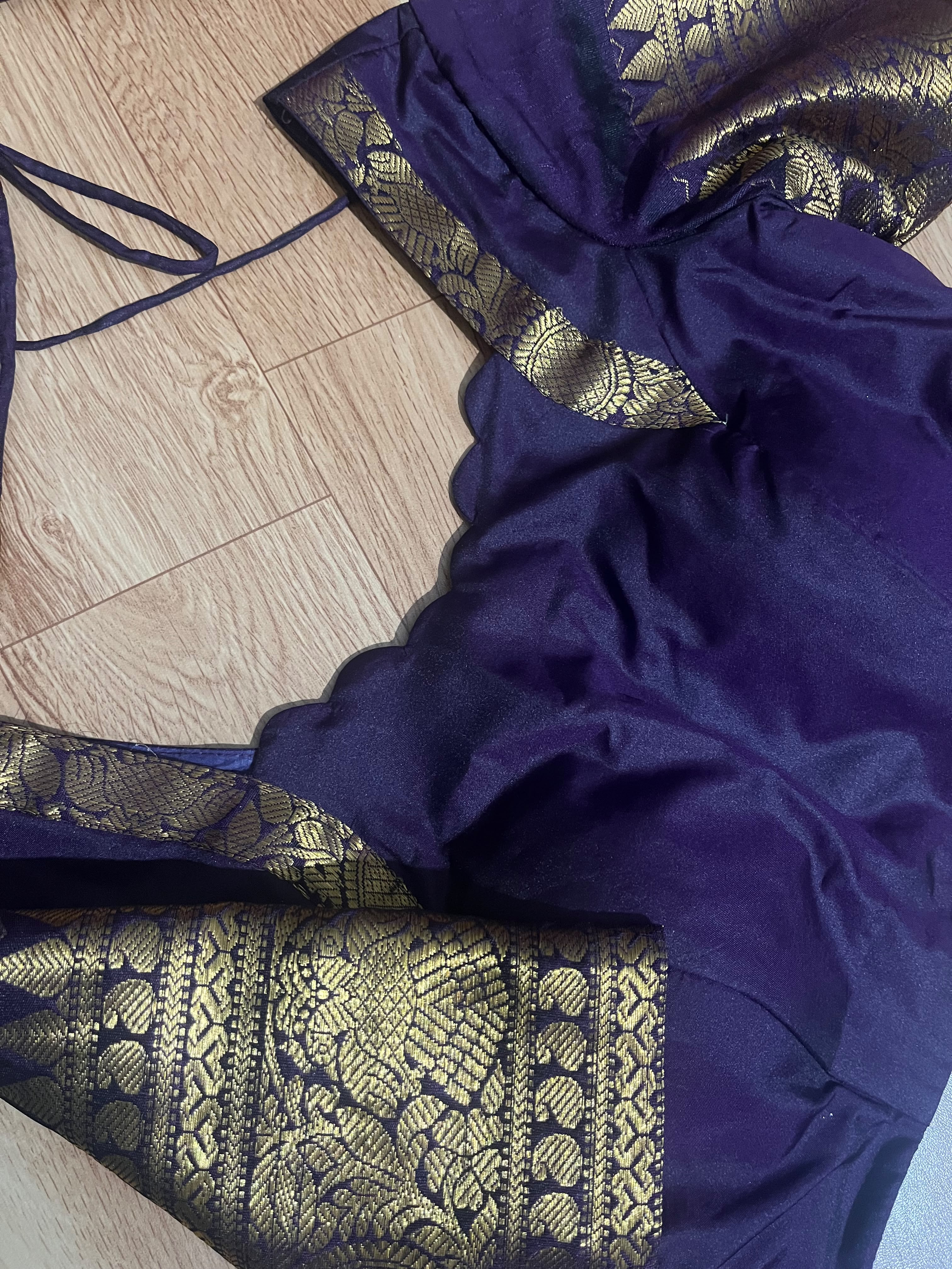 Gadwal Lime Green & Brown Half Saree with Stitched Blouse