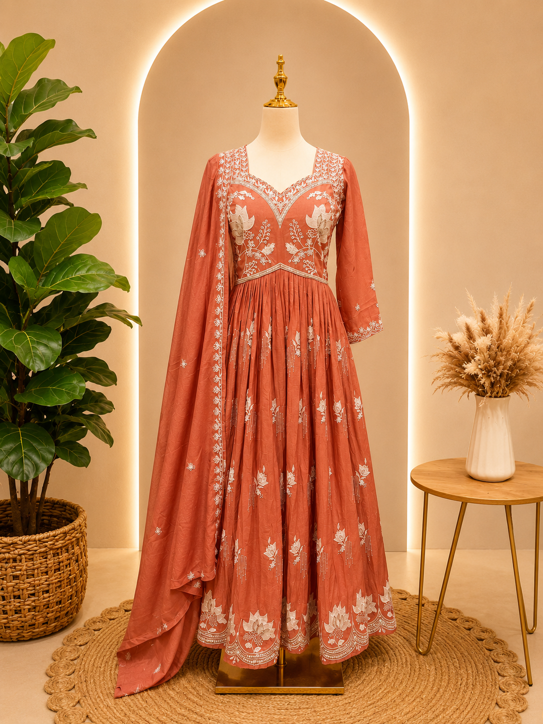 Blush Terracotta Embroidered Anarkali Suit Set 🤍✨