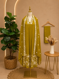 Mustard Gold Floral Embroidered Chinnon Suit Set with Dupatta ✨