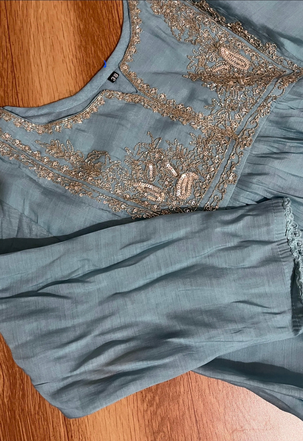 Sky Blue Mul Chandheri Suit Set
