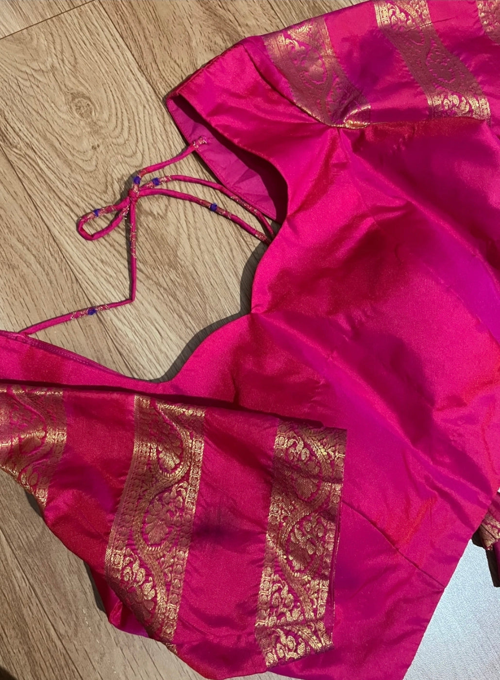 Gadwal Royal Blue & Pink Half Saree with Stitched Blouse