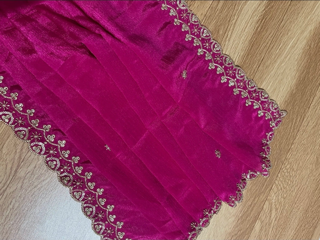 Gadwal Royal Blue & Pink Half Saree with Stitched Blouse