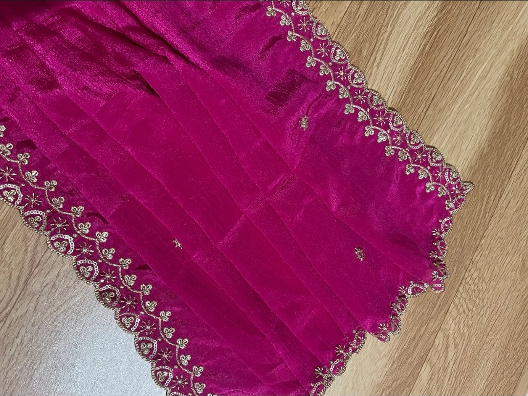 Gadwal Royal Blue & Pink Half Saree with Stitched Blouse