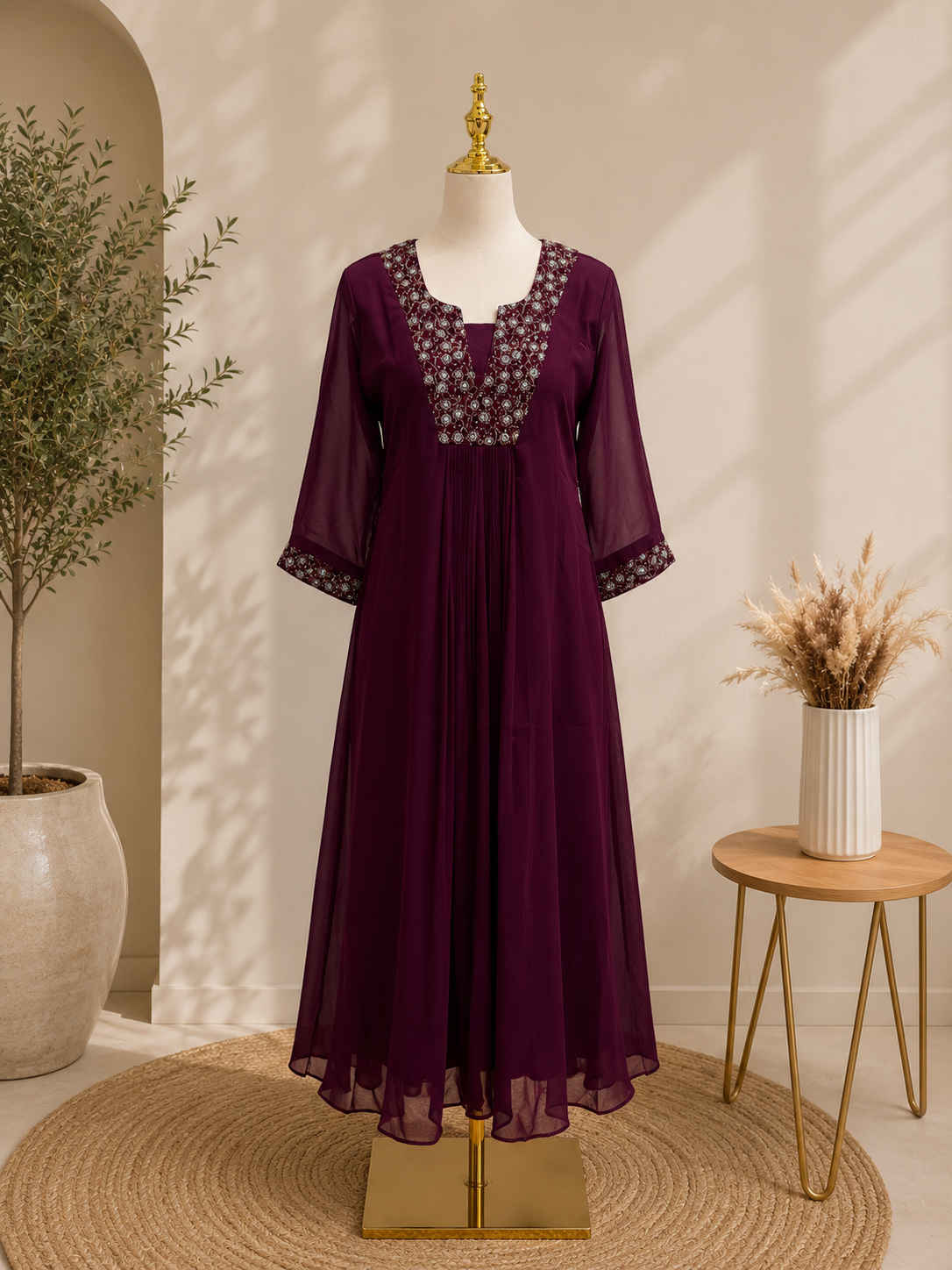 Royal Plum Hand-Embellished Georgette Party Frock