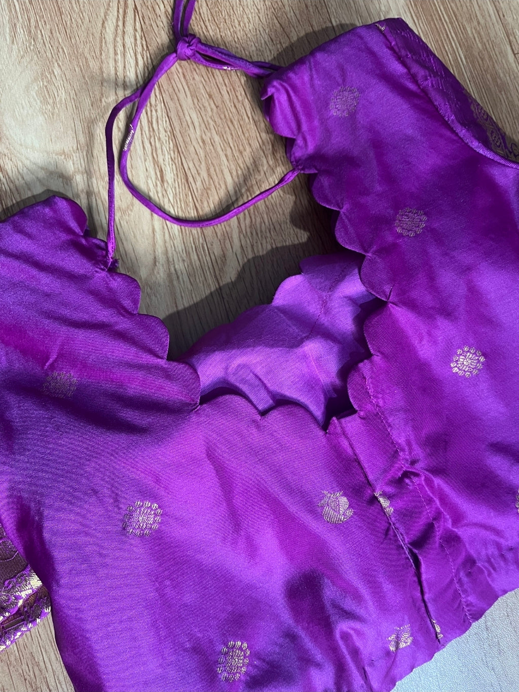 Gadwal Royal Purple & Red Half Saree with Stitched Blouse