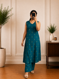 Dark  Blue Cotton Mirror Work Straight Kurta Sent