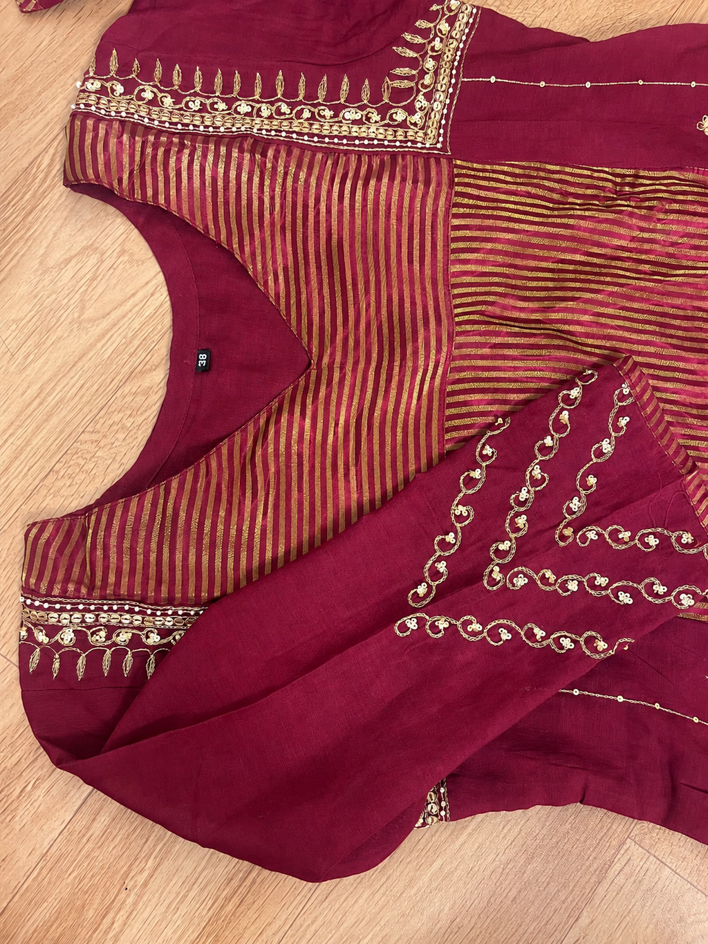 Royal Red Chandheri Zari Stripe Embroidered A-Line Suit Set