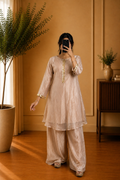 Soft Beige Tissue & Sequin Embellished Kurta Palazzo Set
