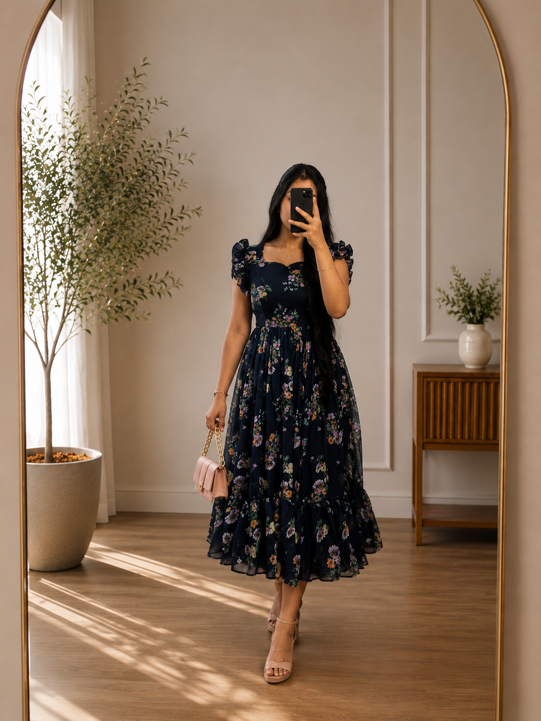 Boutique stitched Navy Blue  Floral Printed Georgette frocks