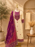 Royal Magenta Heritage Printed Cotton Suit Set with Dupatta