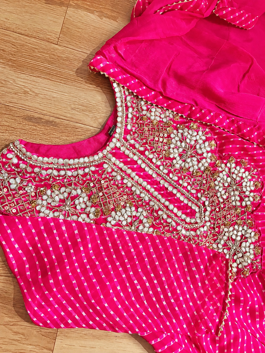 Rani Pink Bandhani Gota Patti Embroidered Anarkali Suit Set