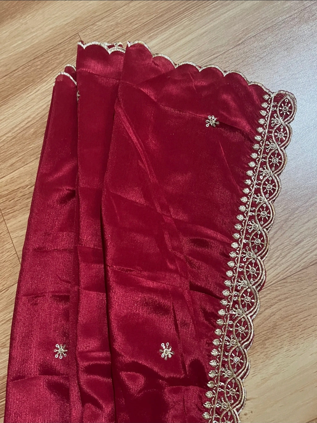Gadwal Purple & Maroon Half Saree with Maggam Work Stitched Blouse