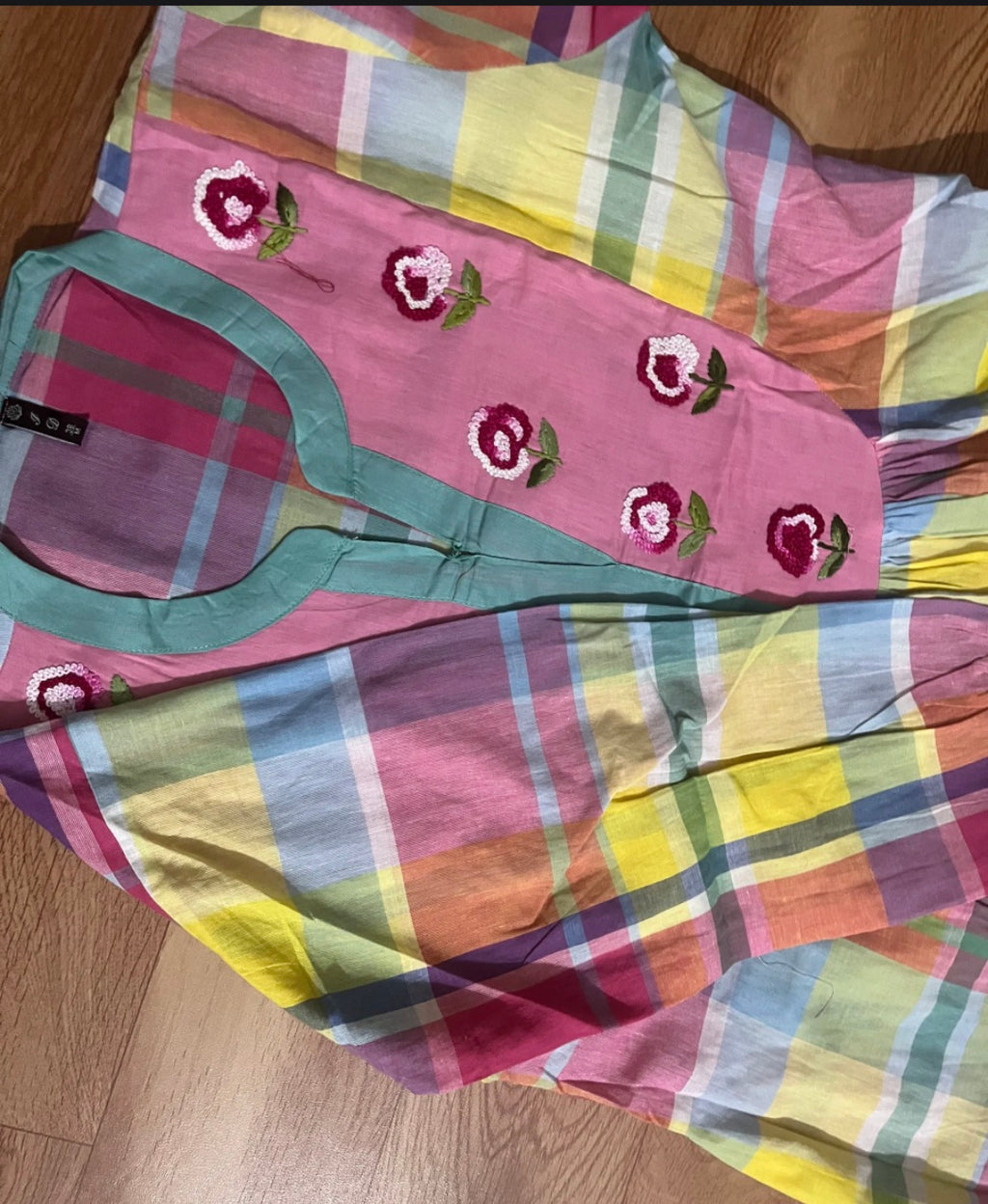 Pink Cotton Thread Embroidered Frock