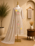 Pastel Sand Chanderi Embroidered Kurta Set with Dupatta