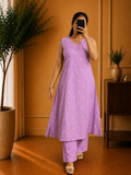 Purple Cotton Mirror Work Straight Kurta Set