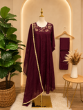 Elegant Burgundy Embroidered Kurta Set
