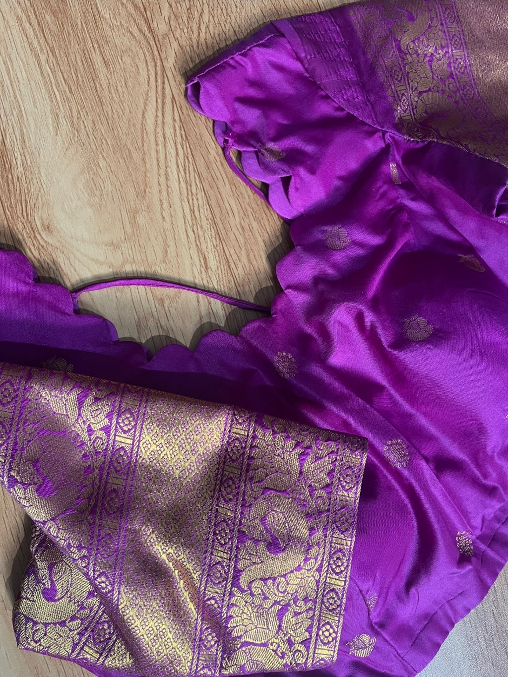 Gadwal Royal Purple & Red Half Saree with Stitched Blouse
