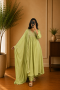 Pistachio Green Crepe Thread Embroidered Anarkali Suit Set