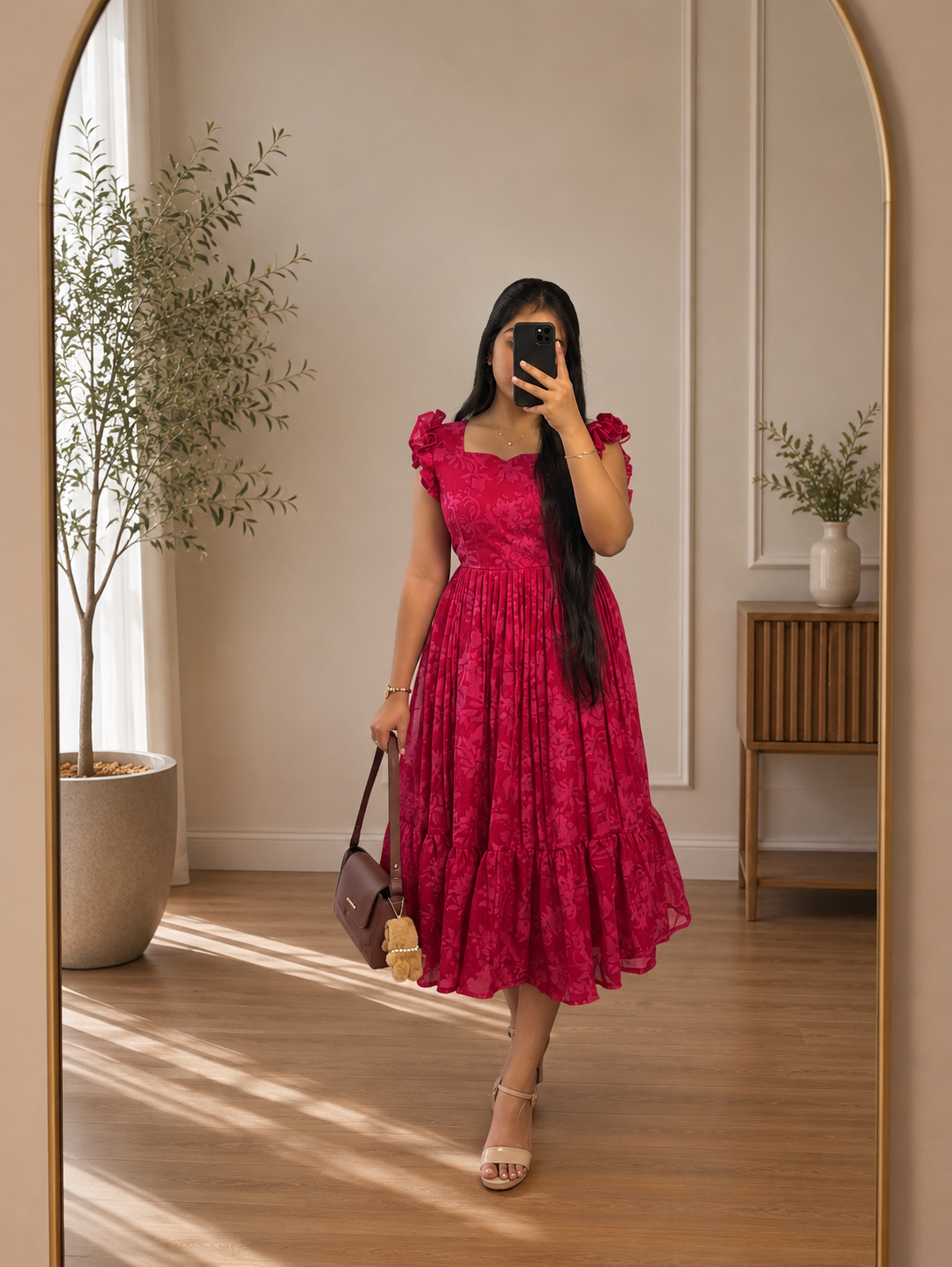 Boutique stitched Wine Pink  Floral Printed Georgette frocks