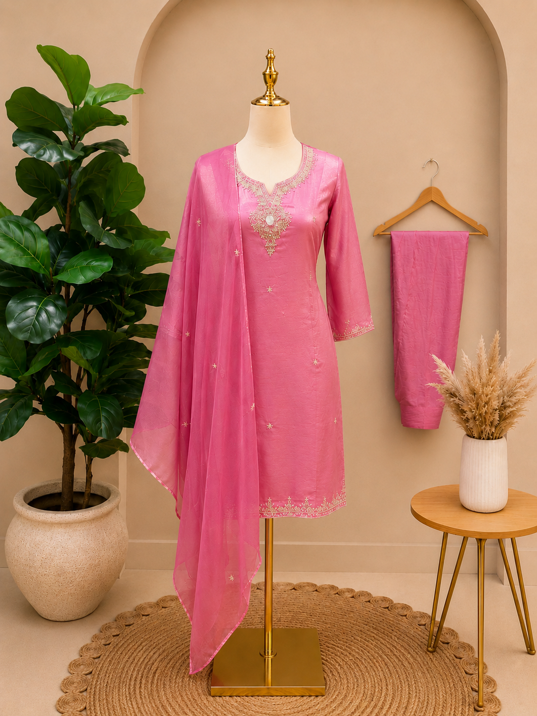 Blush Rose Silk Kurta Set with Delicate Zari Embroidery 💕🌿