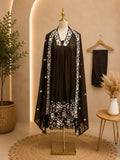 Black Blossom Embroidered Three-Piece Suit Set