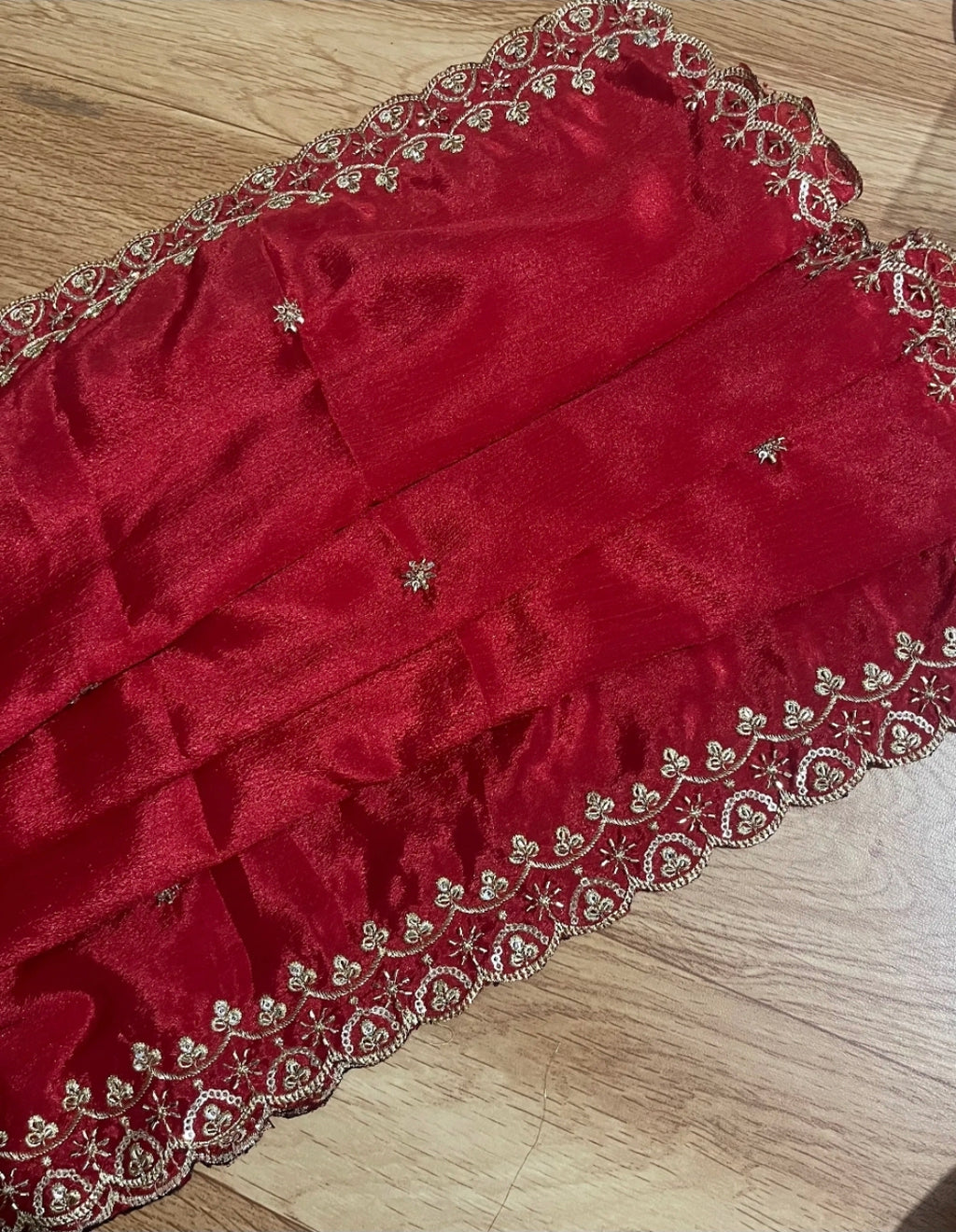 Gadwal Green & Red Traditional Half Saree with Stitched Blouse